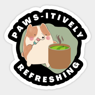 Paws-itively Refreshing Corgi Tea time Dark Sticker